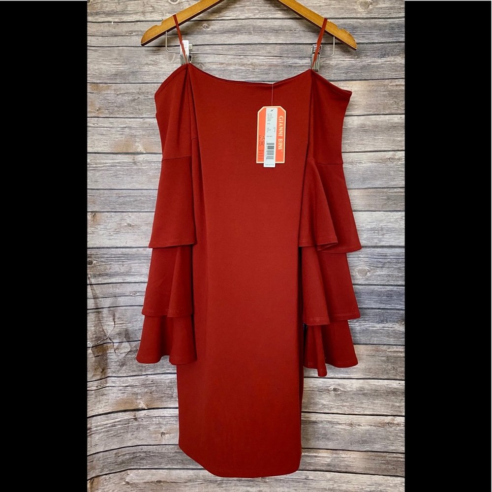 Gianni Bini rust orange off the shoulder dress